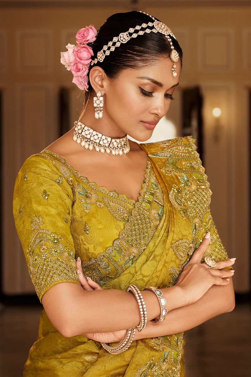 Magnificent Pure Viscose Jacquard Silk Designer Saree for Haldi, Wedding, and Reception