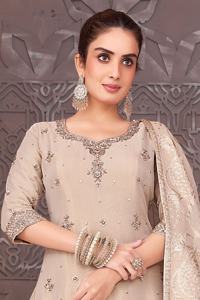 Charismatic Silk Designer Sharara Suit for Engagement, Wedding, and Reception