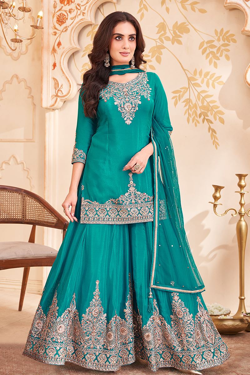 Glorious Designer Palazzo Suit for Engagement, Wedding, and Reception