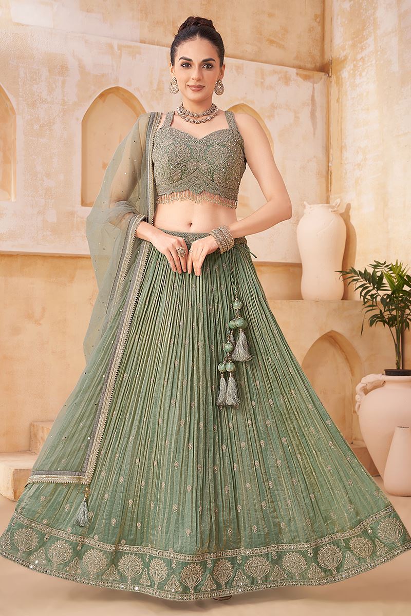 Outstanding Satin Silk Designer Indo-Western Lehenga Choli for Engagement and Reception