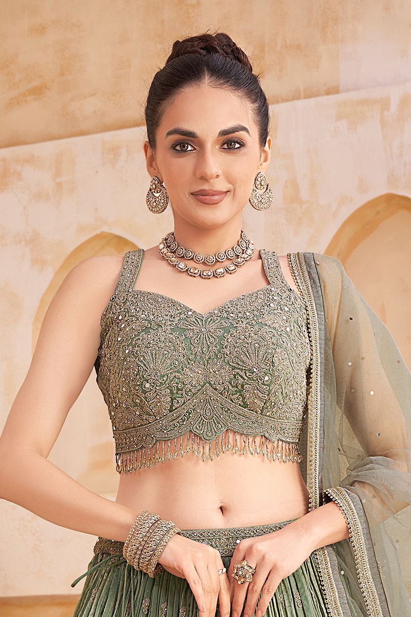 Outstanding Satin Silk Designer Indo-Western Lehenga Choli for Engagement and Reception