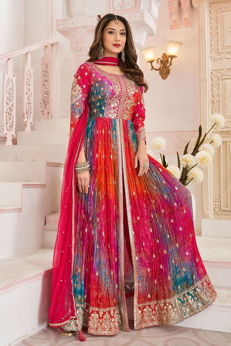 Flawless Dola Silk Designer Anarkali Suit for Reception, Sangeet, and Parties