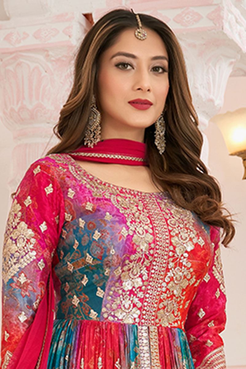 Flawless Dola Silk Designer Anarkali Suit for Reception, Sangeet, and Parties