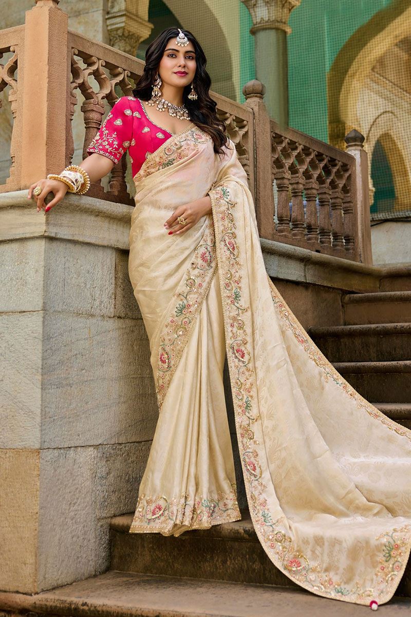 Mesmerizing Viscose Satin Tissue Designer Saree for Engagement, Wedding, and Reception