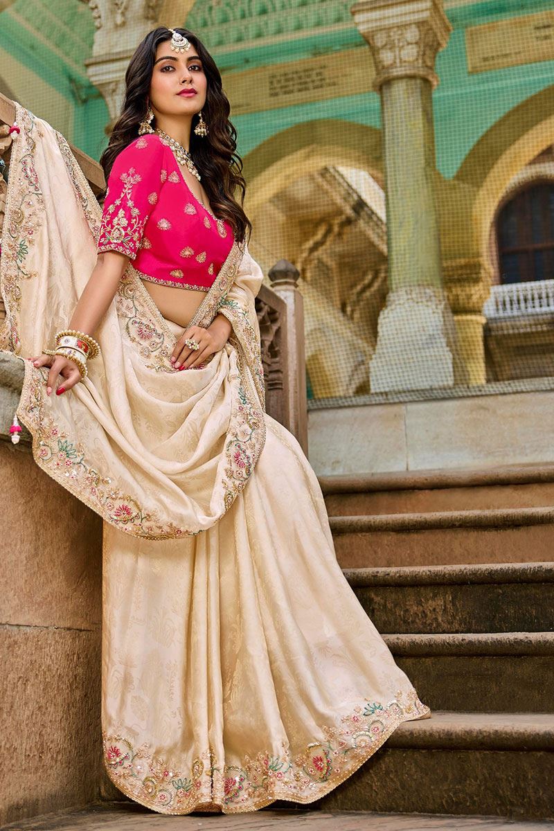 Mesmerizing Viscose Satin Tissue Designer Saree for Engagement, Wedding, and Reception