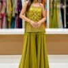 Astounding Mehendi Green Designer Palazzo Suit for Mehendi, Engagement, and Reception