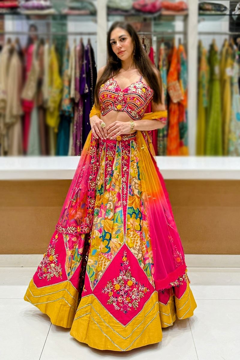Exuberant Dola Silk Designer Indo-Western Lehenga Choli for Engagement and Reception
