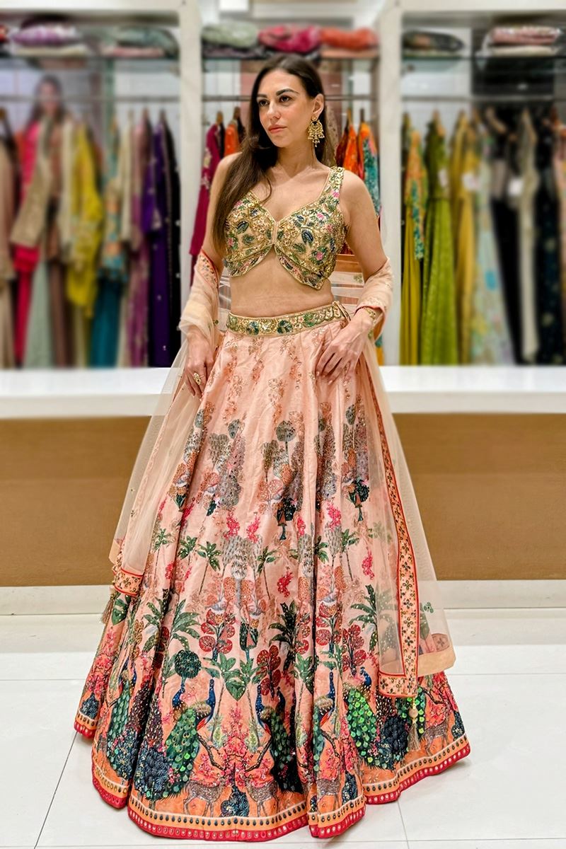 Exquisite Dola Silk Designer Indo-Western Lehenga Choli for Engagement and Reception