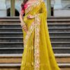 Striking Viscose Satin Tissue Designer Saree for Haldi, Wedding, and Reception
