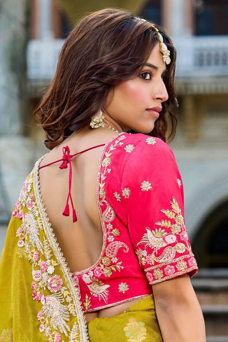 Striking Viscose Satin Tissue Designer Saree for Haldi, Wedding, and Reception