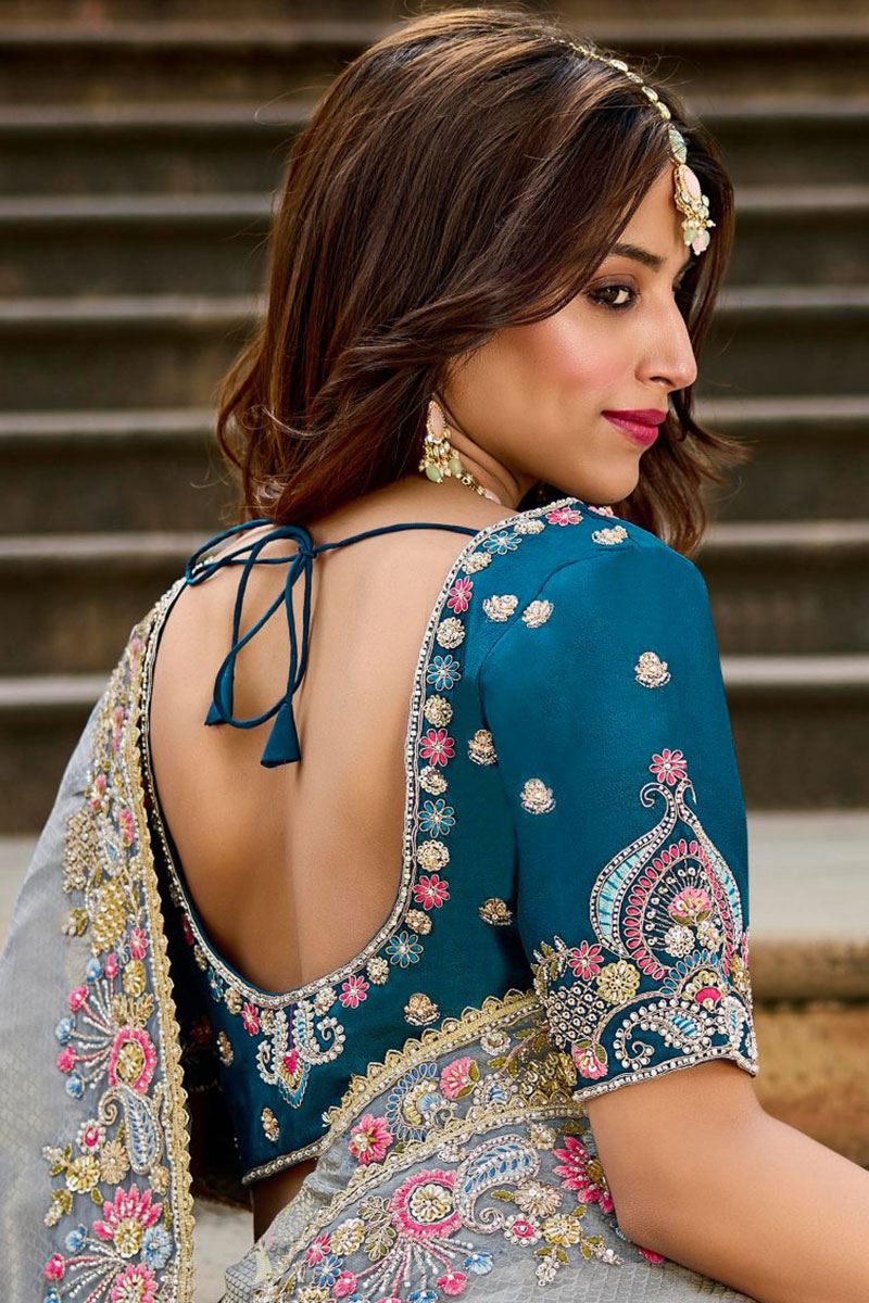 Flamboyant Viscose Satin Tissue Designer Saree for Engagement, Wedding, and Reception