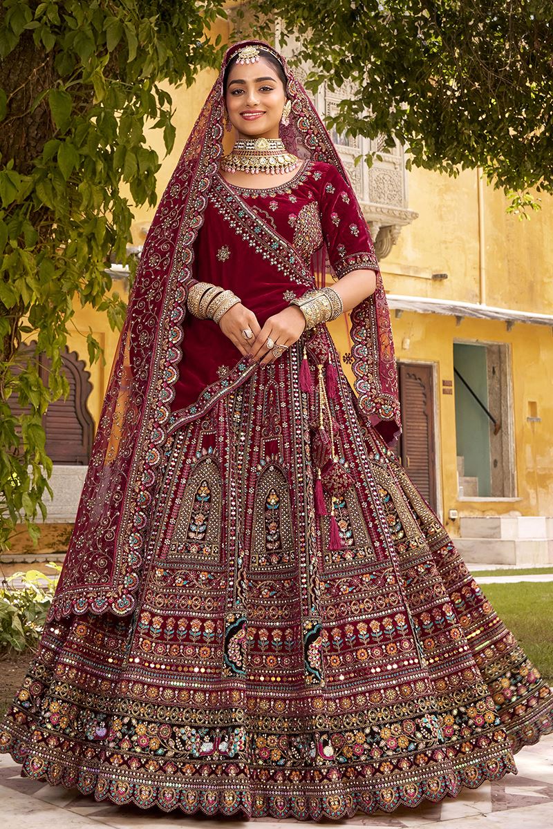Captivating Premium Velvet Designer Bridal Lehenga Choli for Wedding