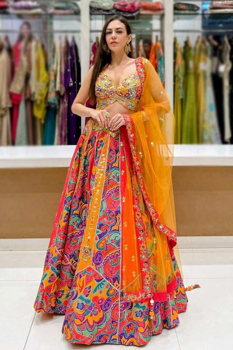 Heavenly Dola Silk Designer Indo-Western Lehenga Choli for Wedding, Reception, and Sangeet