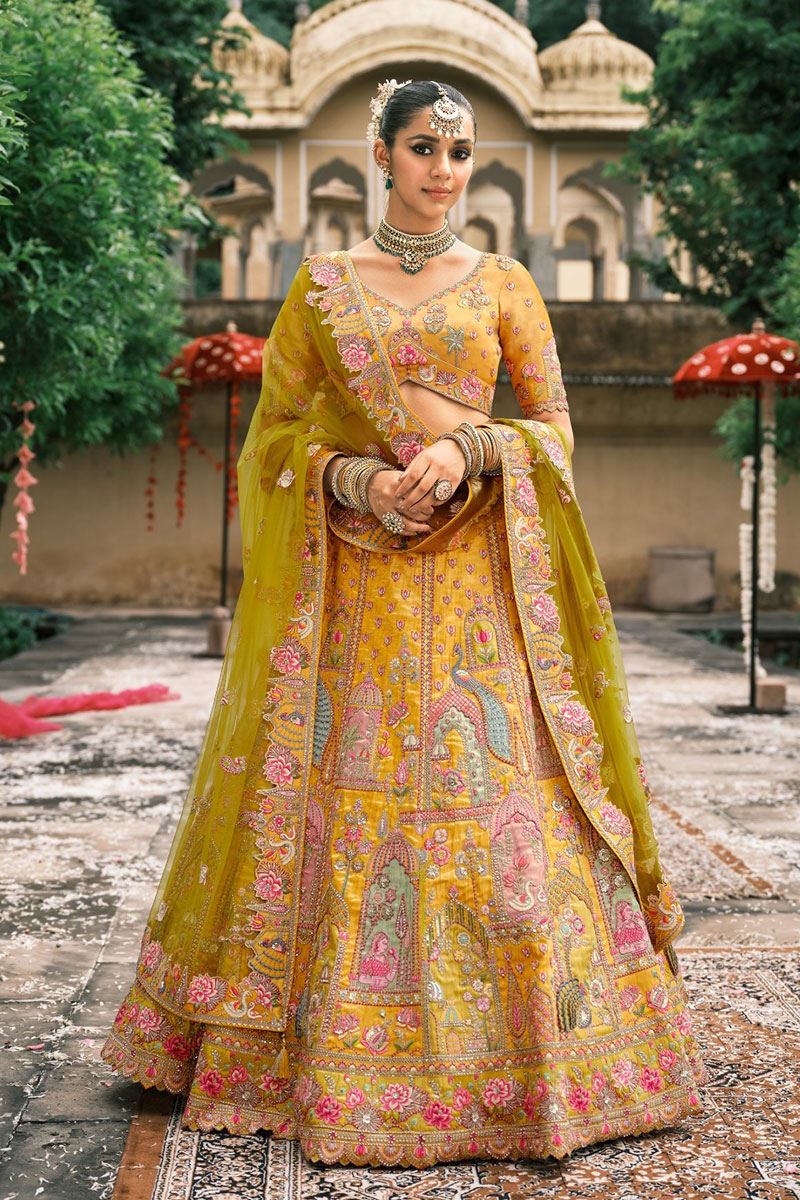 Aesthetic Silk Designer Bridal Lehenga Choli for Haldi, Wedding and Reception