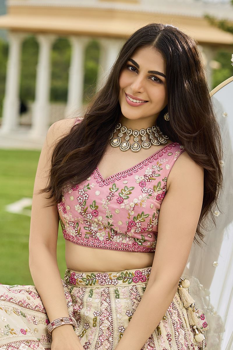 Breathtaking Tissue Designer Indo-Western Lehenga Choli for Engagement and Reception