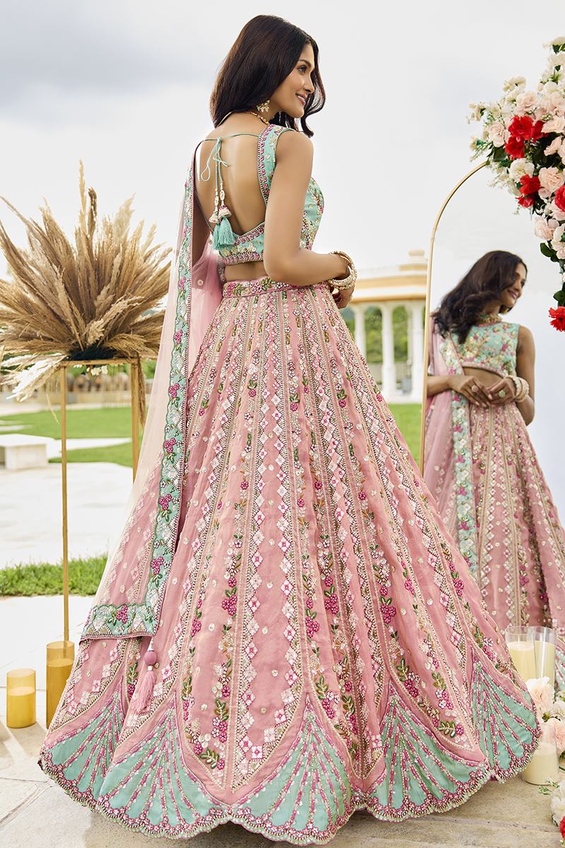Ethnic Tissue Designer Indo-Western Lehenga Choli for Engagement and Reception