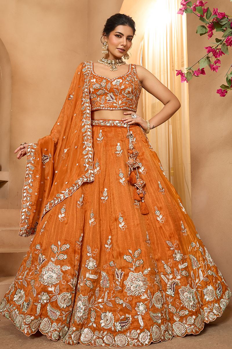 Lovely Tissue Designer Indo-Western Lehenga Choli for Wedding, Engagement, and Reception
