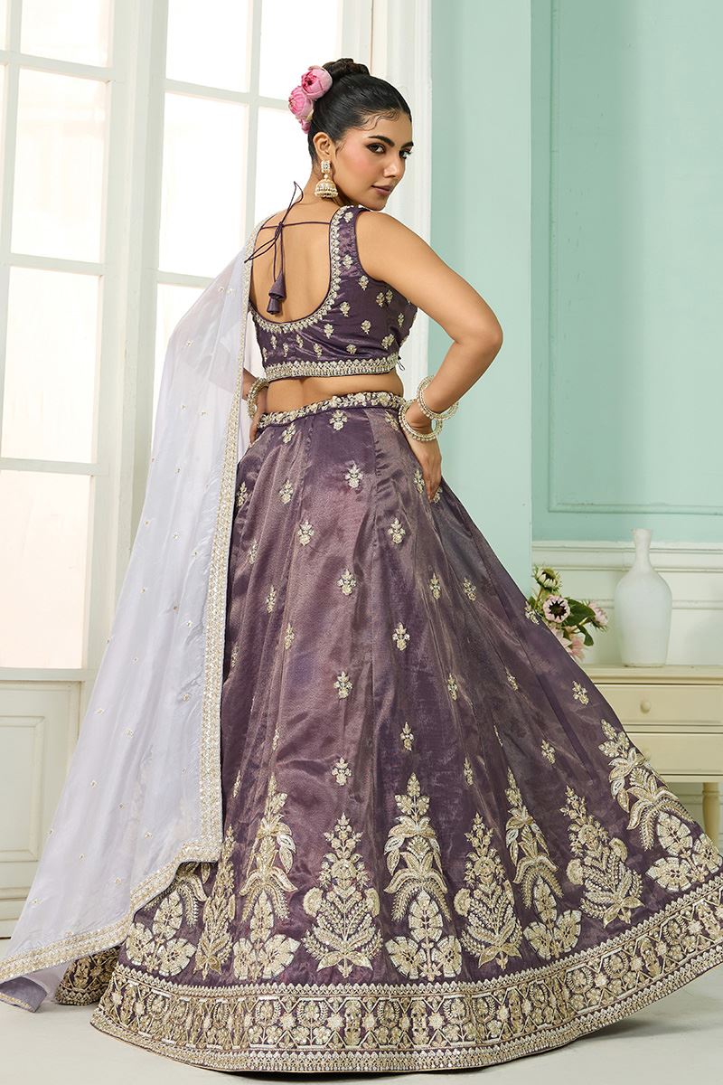 Charismatic Tissue Designer Indo-Western Lehenga Choli for Engagement and Reception