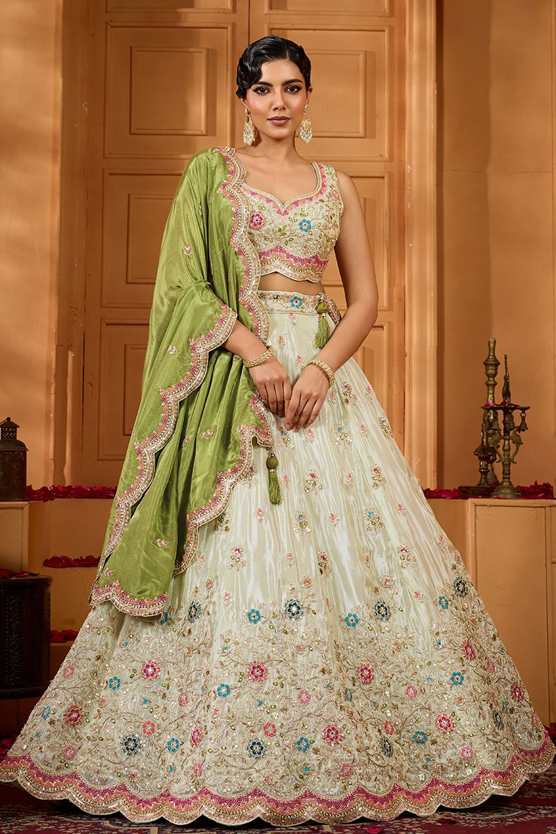 Smashing Tissue Designer Indo-Western Lehenga Choli for Engagement and Reception