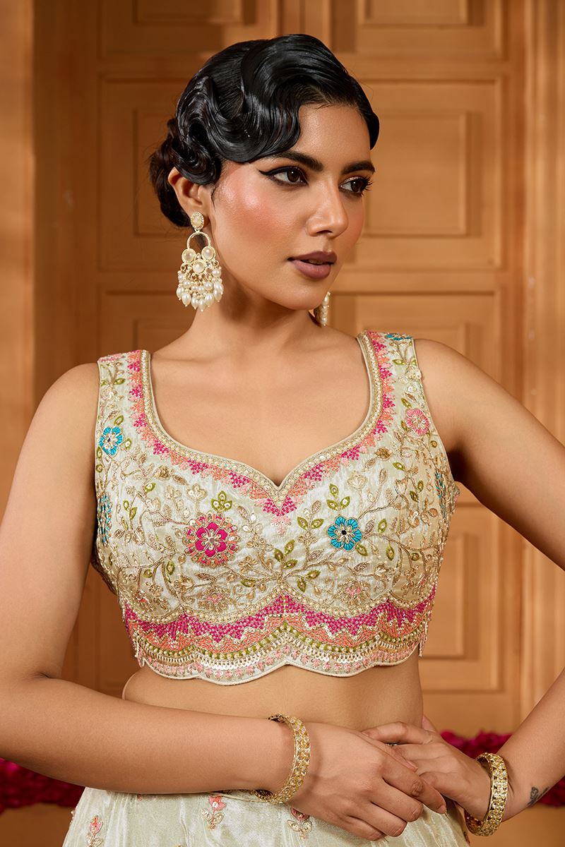 Smashing Tissue Designer Indo-Western Lehenga Choli for Engagement and Reception