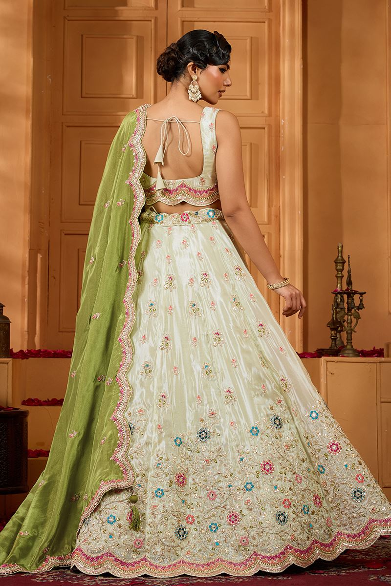 Smashing Tissue Designer Indo-Western Lehenga Choli for Engagement and Reception