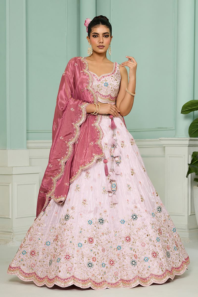Spectacular Tissue Designer Indo-Western Lehenga Choli for Engagement and Reception