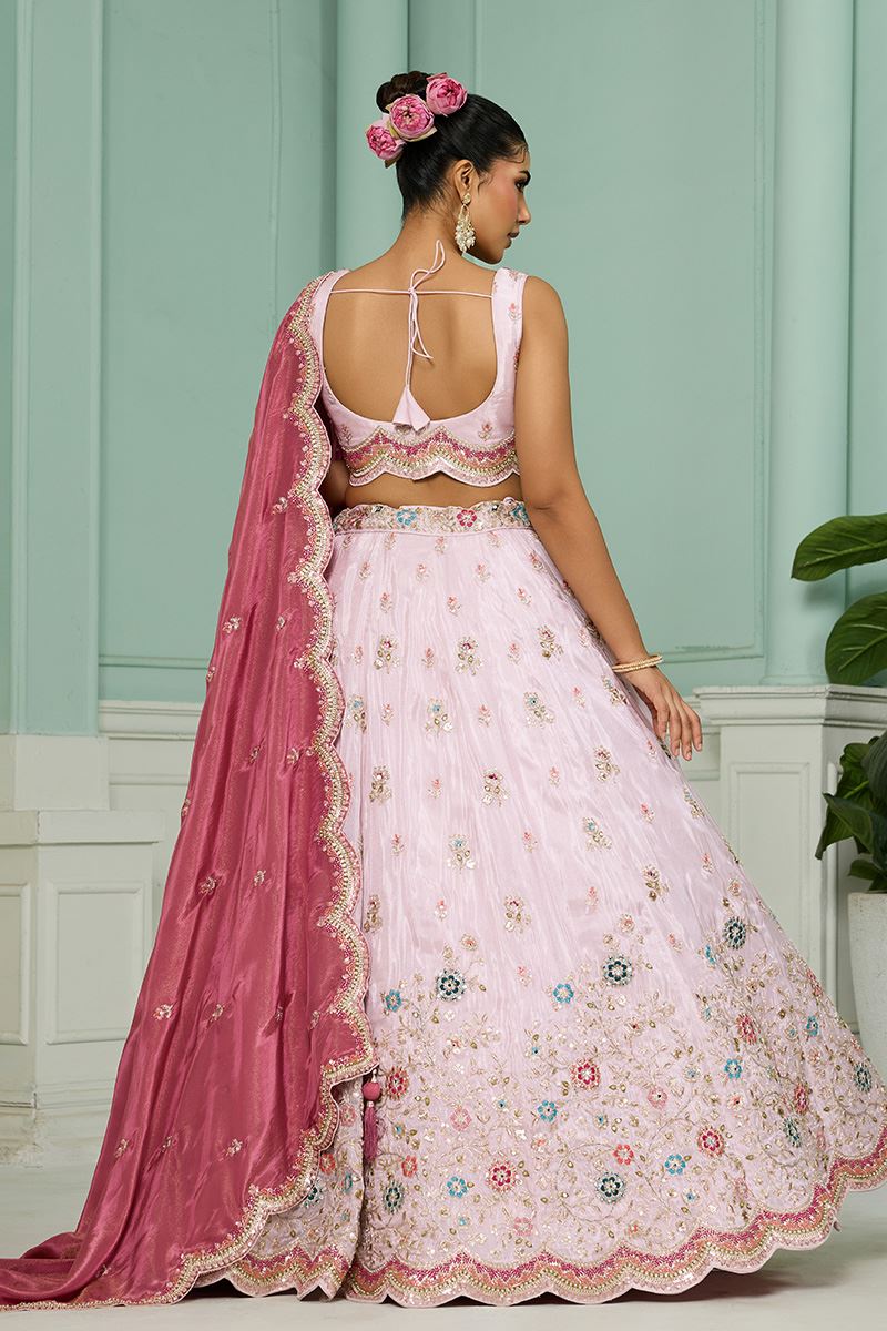Spectacular Tissue Designer Indo-Western Lehenga Choli for Engagement and Reception