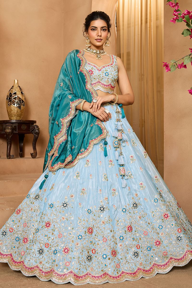 Splendid Tissue Designer Indo-Western Lehenga Choli for Engagement and Reception
