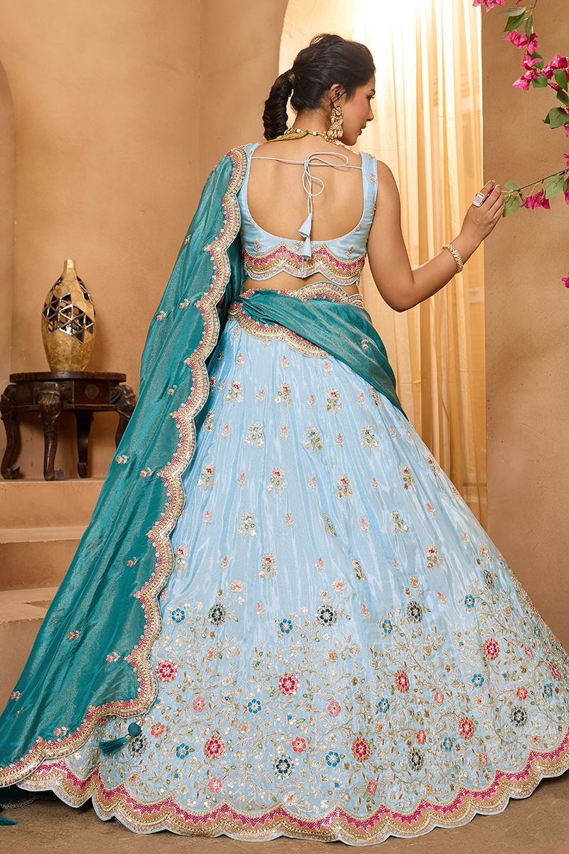 Splendid Tissue Designer Indo-Western Lehenga Choli for Engagement and Reception