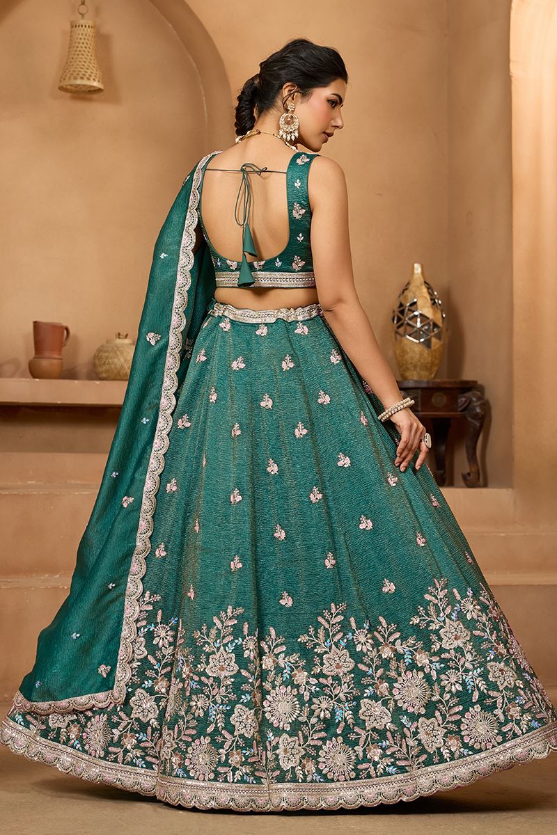 Outstanding Tissue Designer Indo-Western Lehenga Choli for Mehendi, Engagement, and Reception