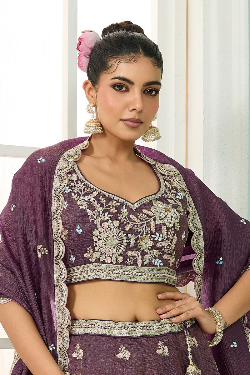 Fascinating Tissue Designer Indo-Western Lehenga Choli for Engagement and Reception