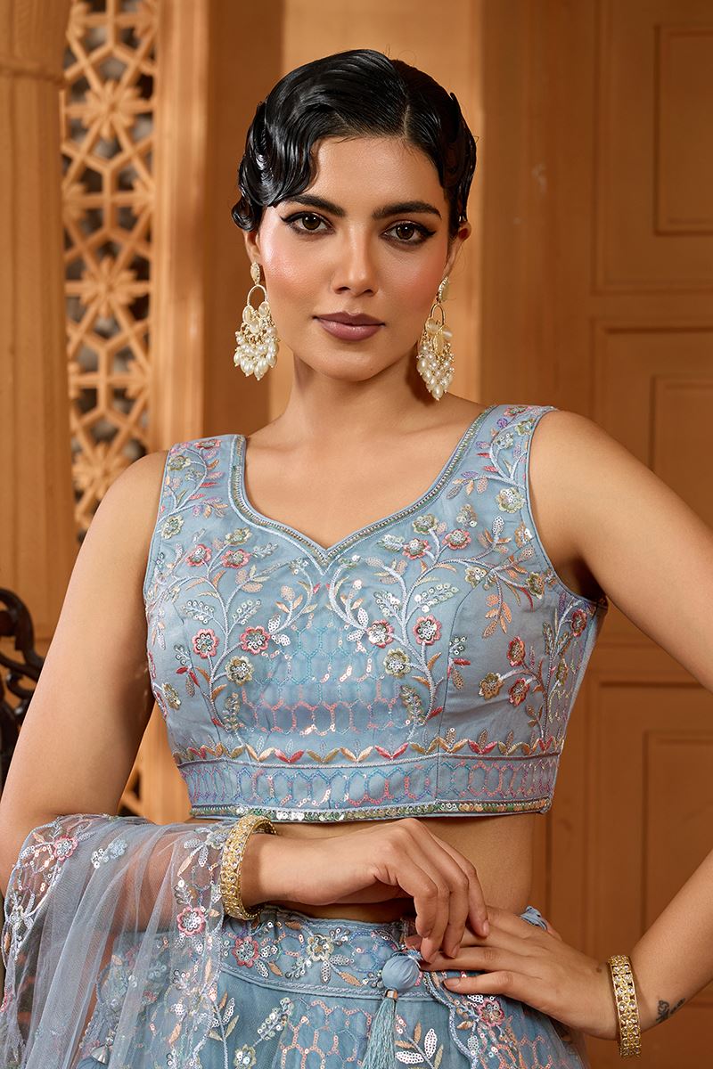 Beautiful Net Designer Indo-Western Lehenga Choli for Engagement and Reception