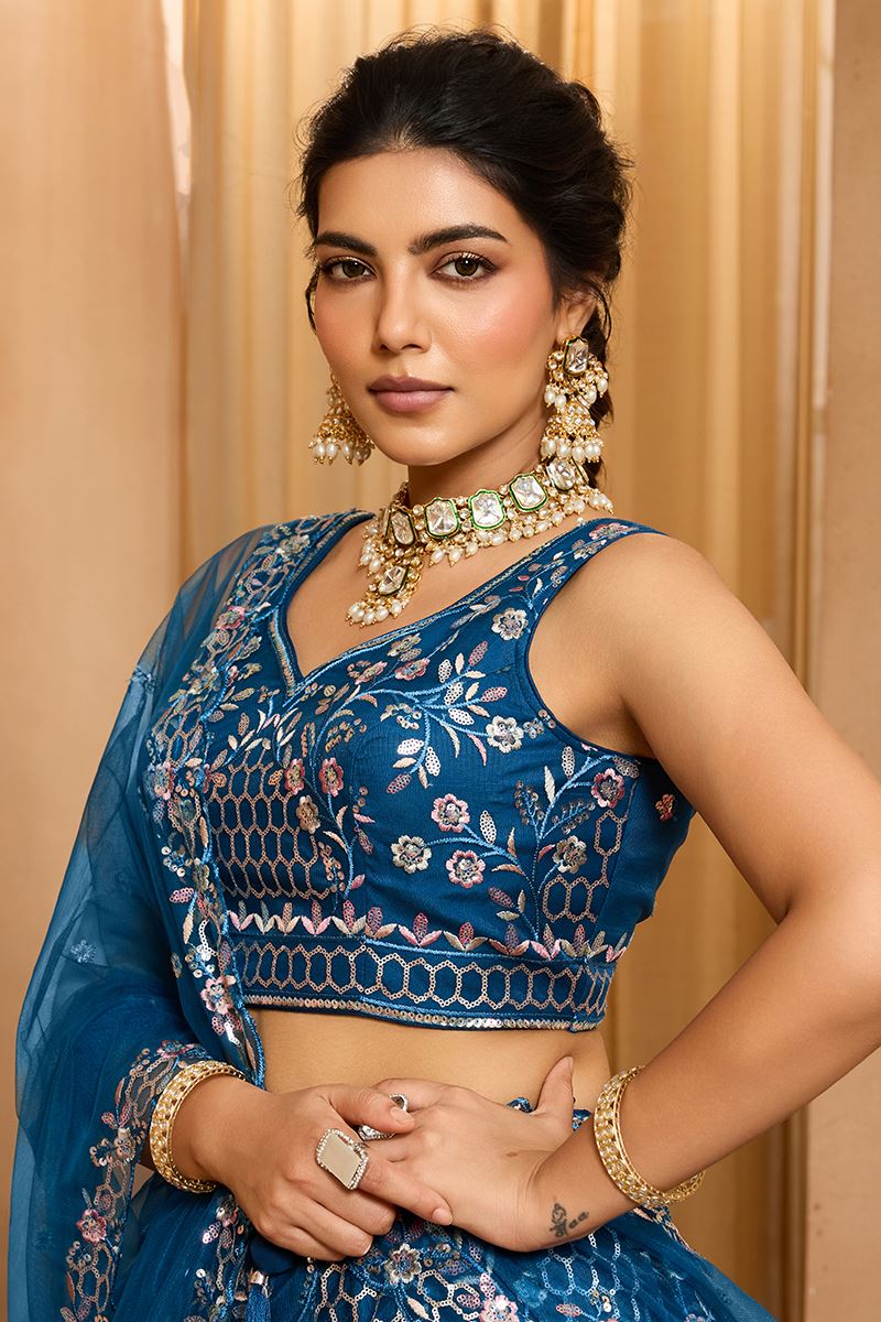 Attractive Net Designer Indo-Western Lehenga Choli for Engagement and Reception