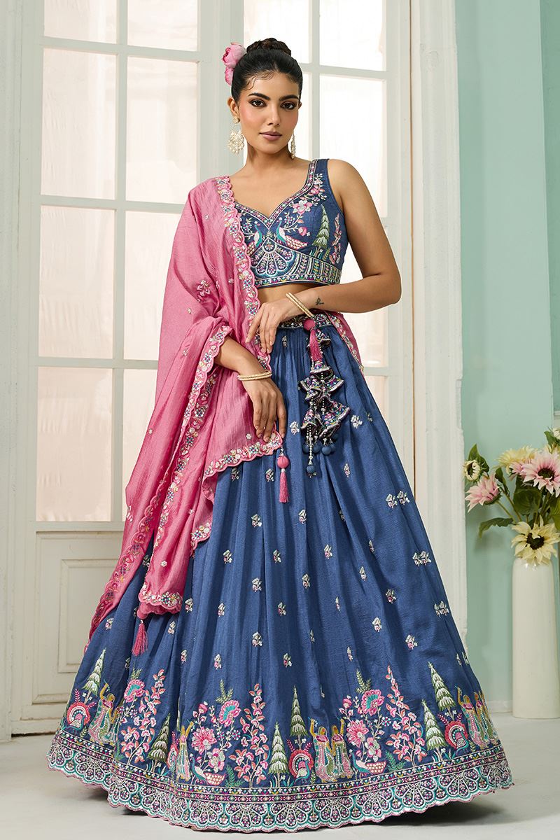Surreal Silk Designer Indo-Western Lehenga Choli for Engagement and Reception