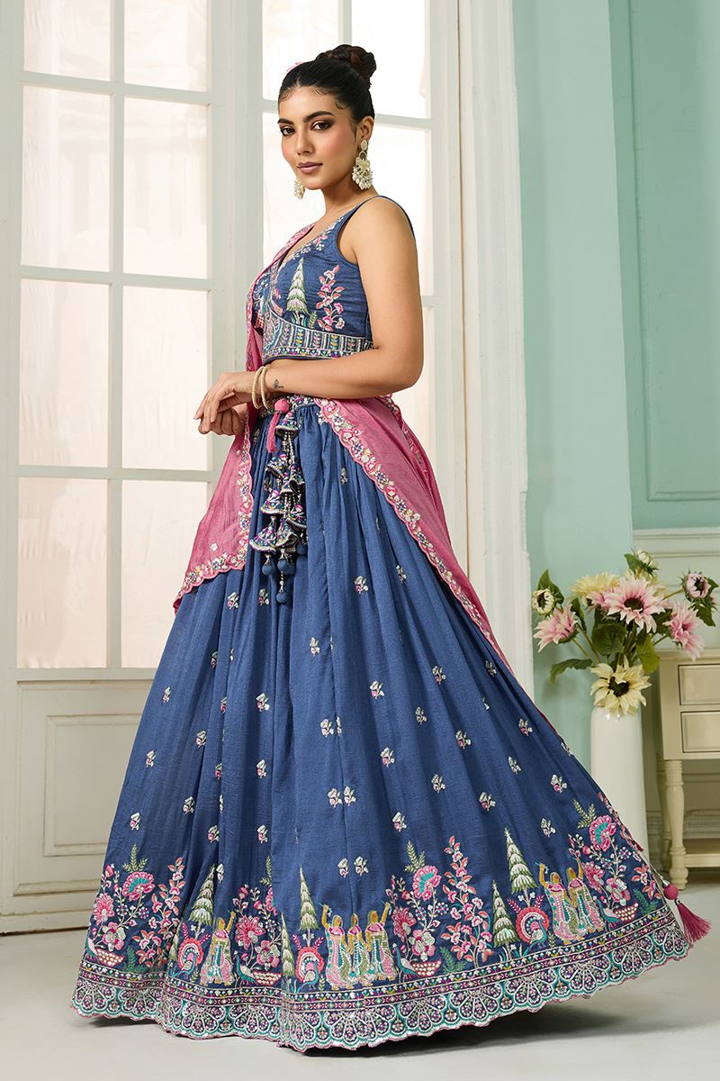 Surreal Silk Designer Indo-Western Lehenga Choli for Engagement and Reception