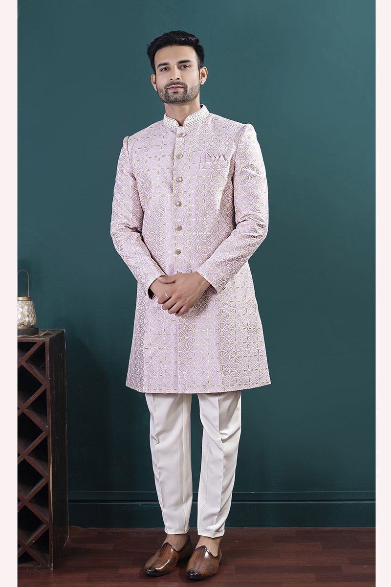 Attractive Lavender Designer Men’s Indo-Western Sets for Engagement and Reception