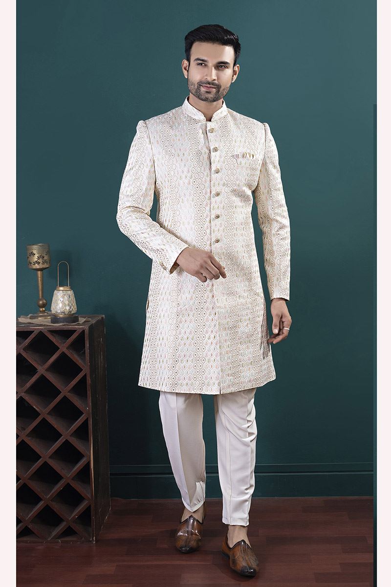 Dashing Cream Designer Men’s Indo-Western Sets for Engagement and Reception