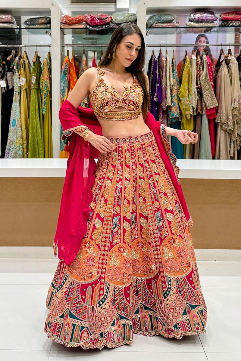 Attractive Dola Silk Designer Indo-Western Lehenga Choli for Wedding and Reception