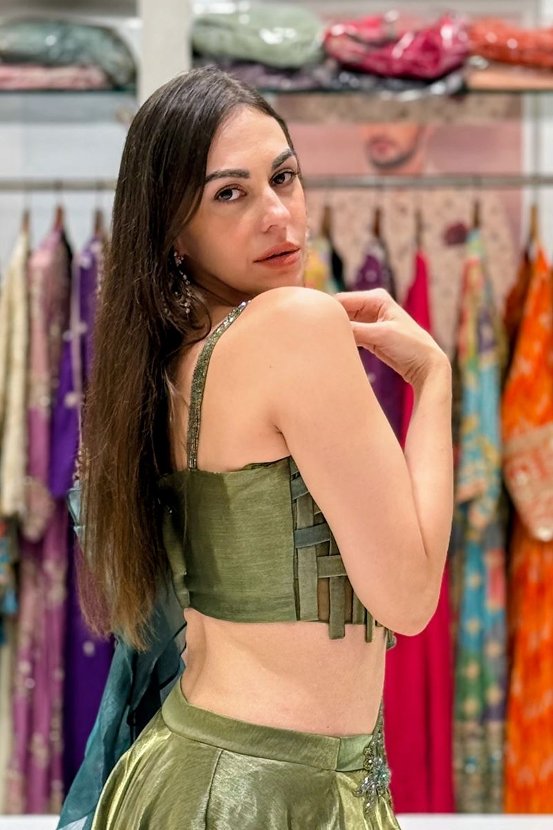 Artistic Chiffon Designer Indo-Western Lehenga Choli for Engagement, Reception, and Mehendi