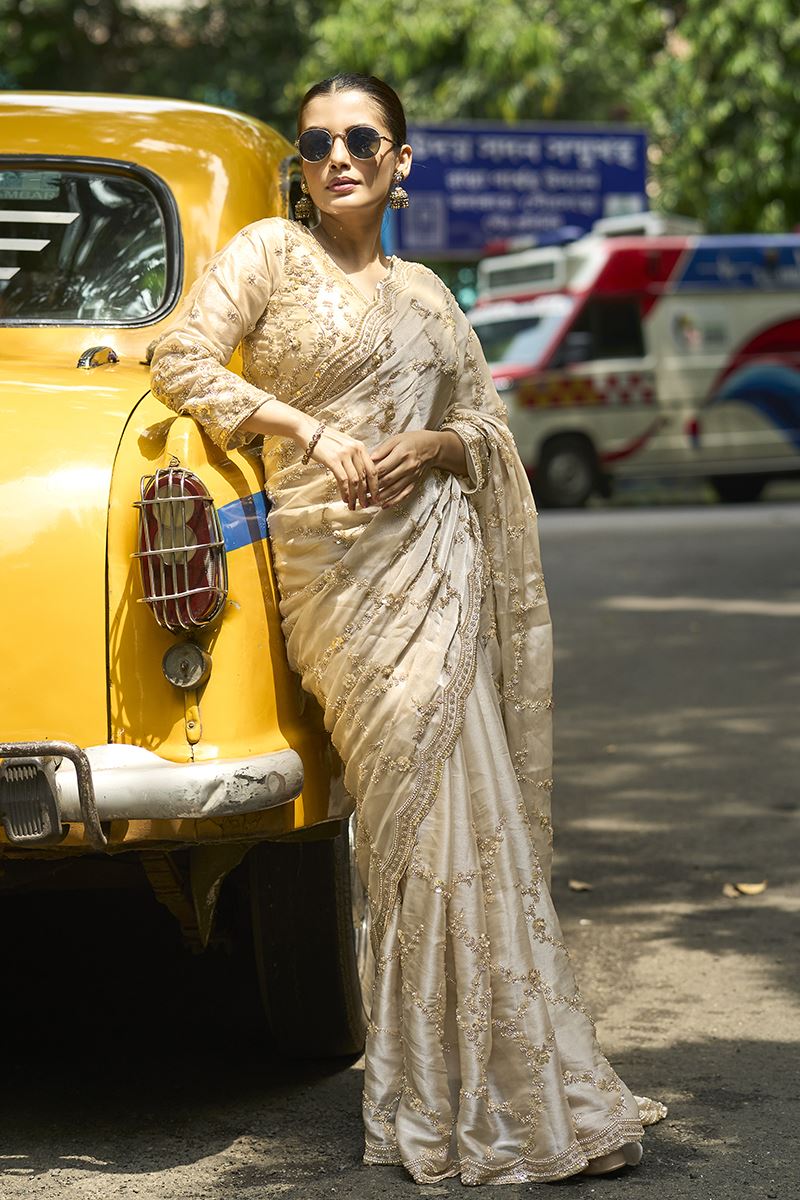 Royal Silk Designer Saree for Engagement, Sangeet, and Parties