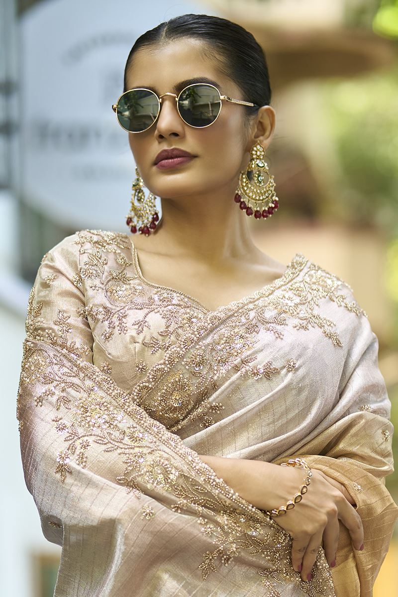 Charming Silk Designer Saree for Engagement, Sangeet, and Parties