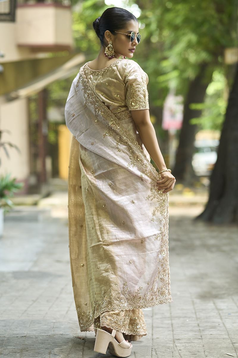 Charming Silk Designer Saree for Engagement, Sangeet, and Parties