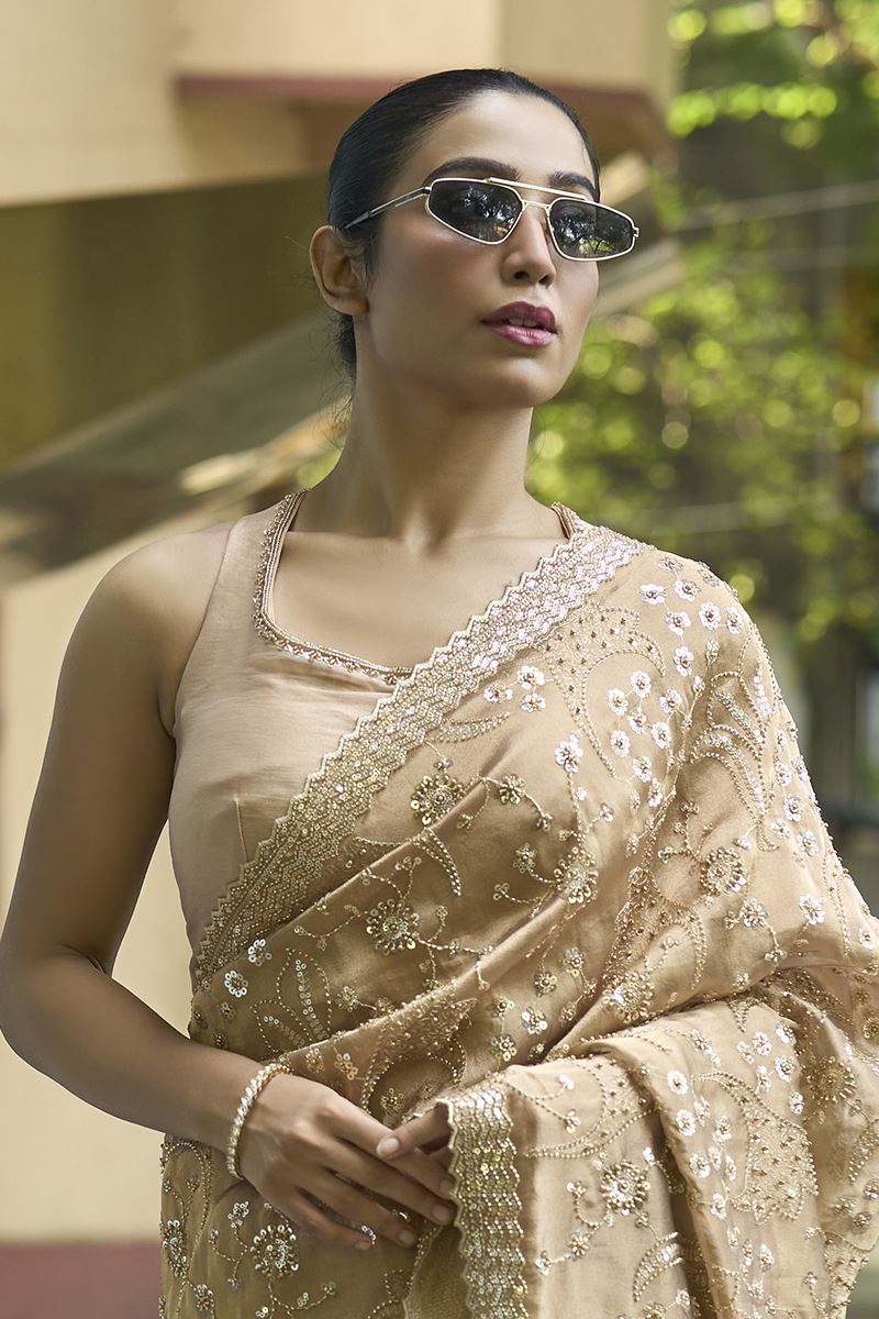 Trendy Silk Designer Saree for Engagement, Sangeet, and Parties