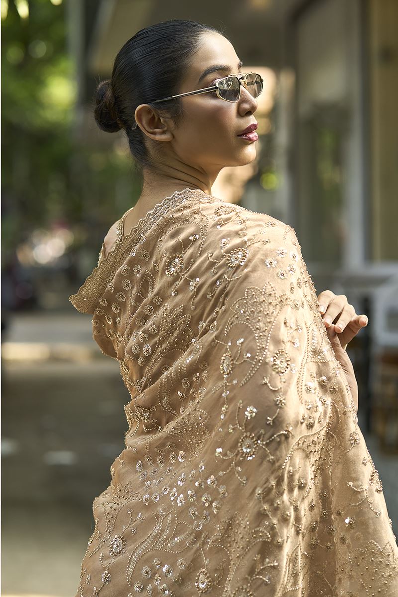 Trendy Silk Designer Saree for Engagement, Sangeet, and Parties