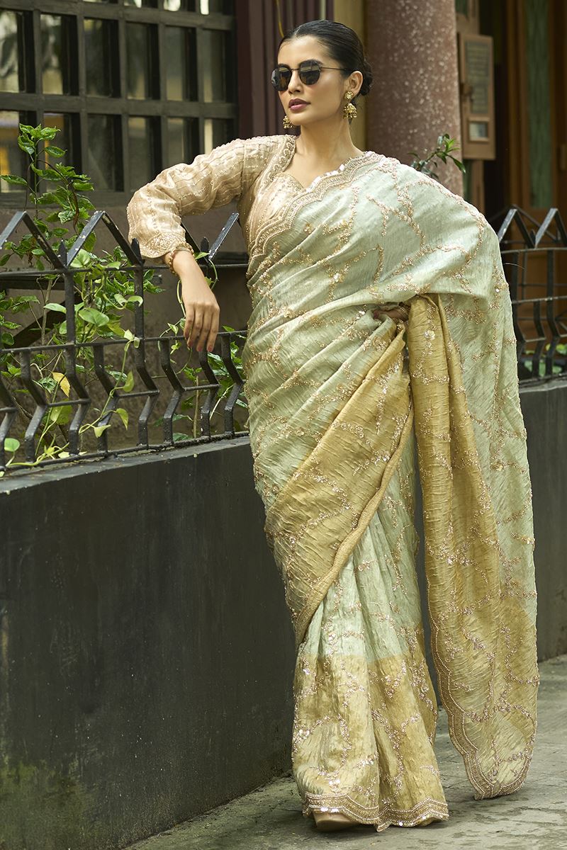 Appealing Silk Designer Saree for Engagement, Sangeet, and Parties
