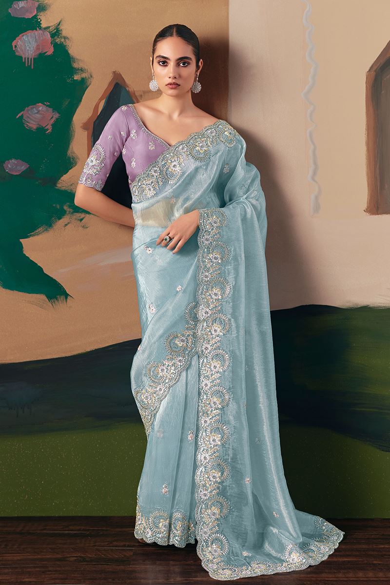 Enticing Premium Fancy Silk Designer Saree for Engagement, Sangeet, and Parties