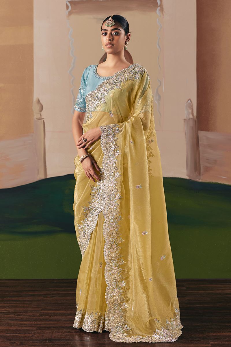 Classy Premium Fancy Silk Designer Saree for Haldi, Sangeet, and Parties