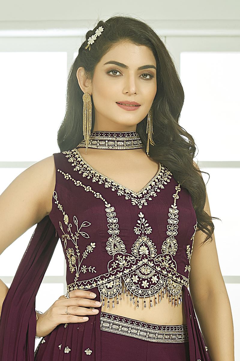 Ethnic Maroon Designer Palazzo Suit for Wedding and Reception