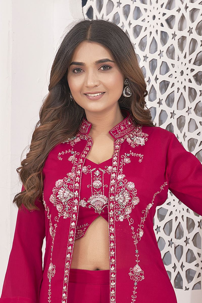 Spectacular Rani Pink Designer Palazzo Suit for Reception, Sangeet, and Parties