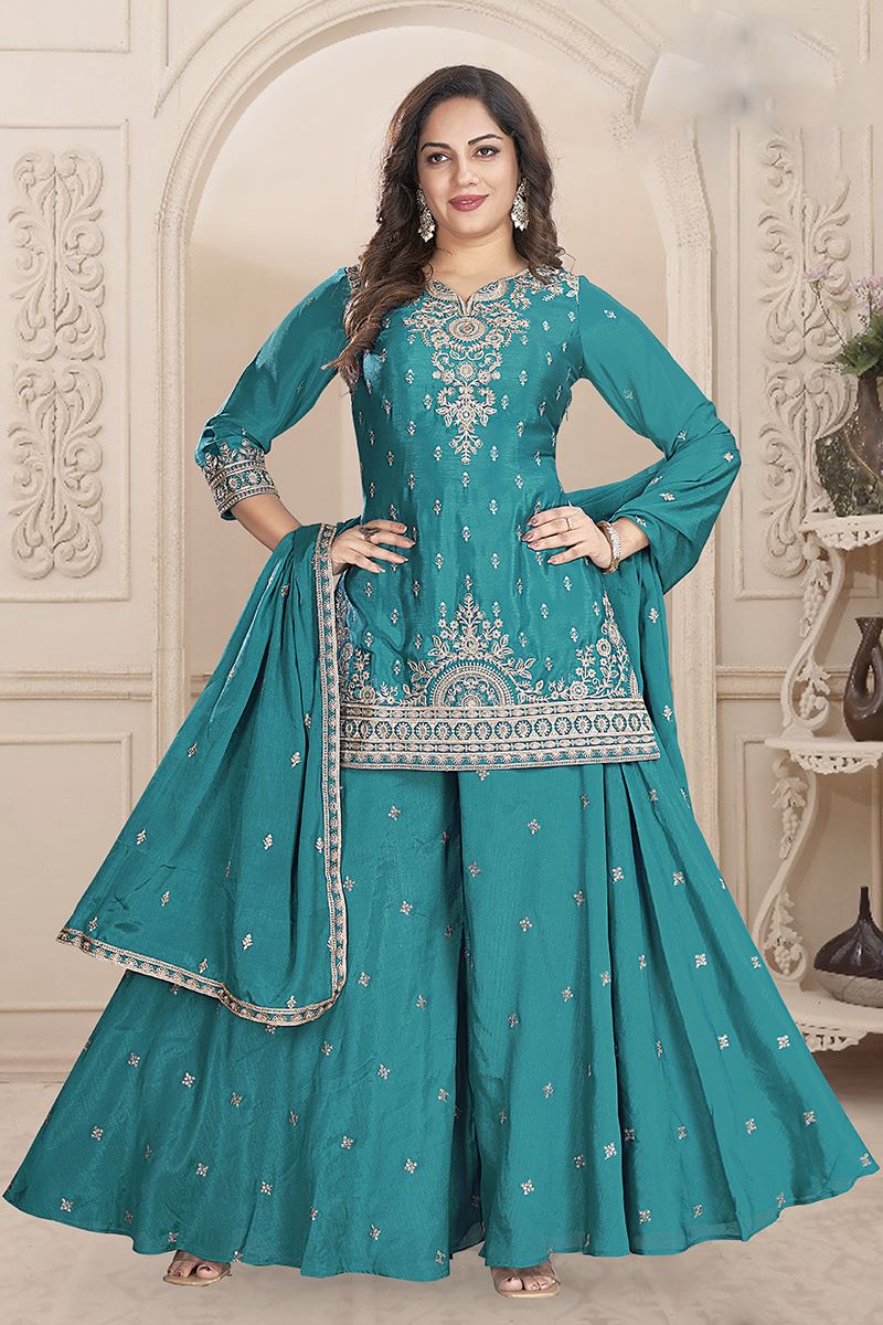 Vibrant Sky Blue Designer Palazzo Suit for Wedding and Reception